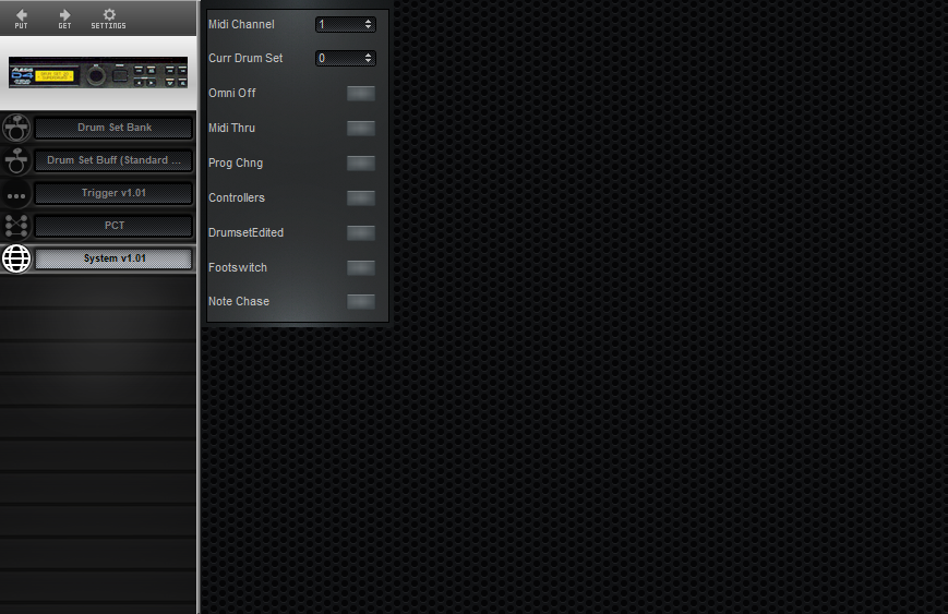 Click to display the Alesis D4 v1.01 System v1.01 Editor