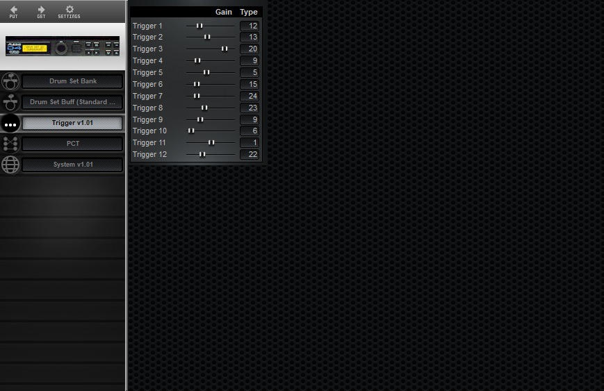 Click to display the Alesis D4 v1.01 Trigger v1.01 Editor