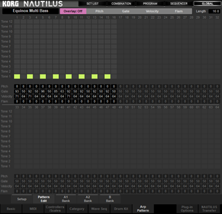 Click to display the Korg Nautilus Arp Pattern Editor