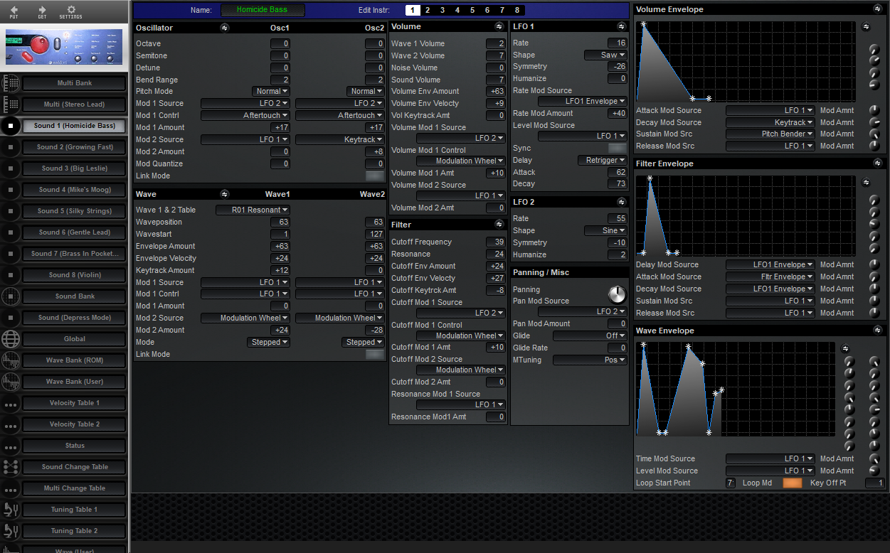 Click to display the Waldorf Microwave Sound 1 Editor