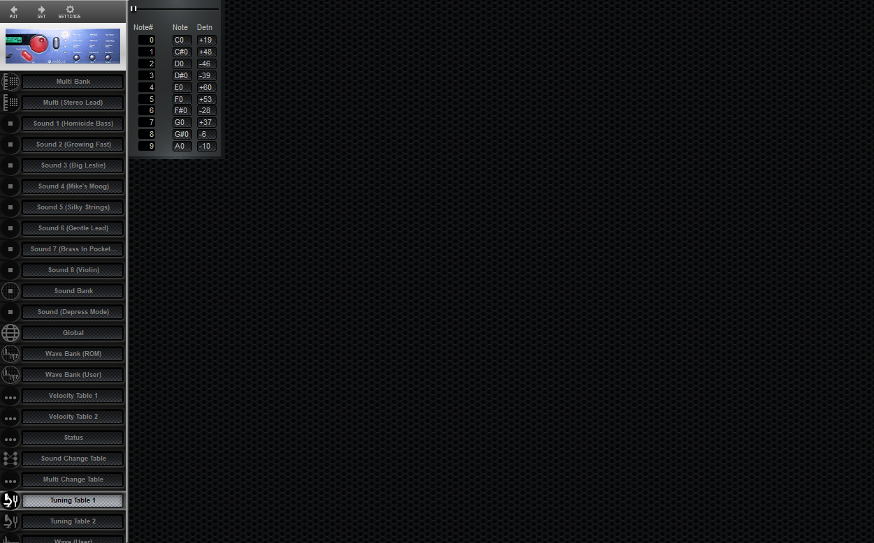 Click to display the Waldorf Microwave Tuning Table 1 Editor