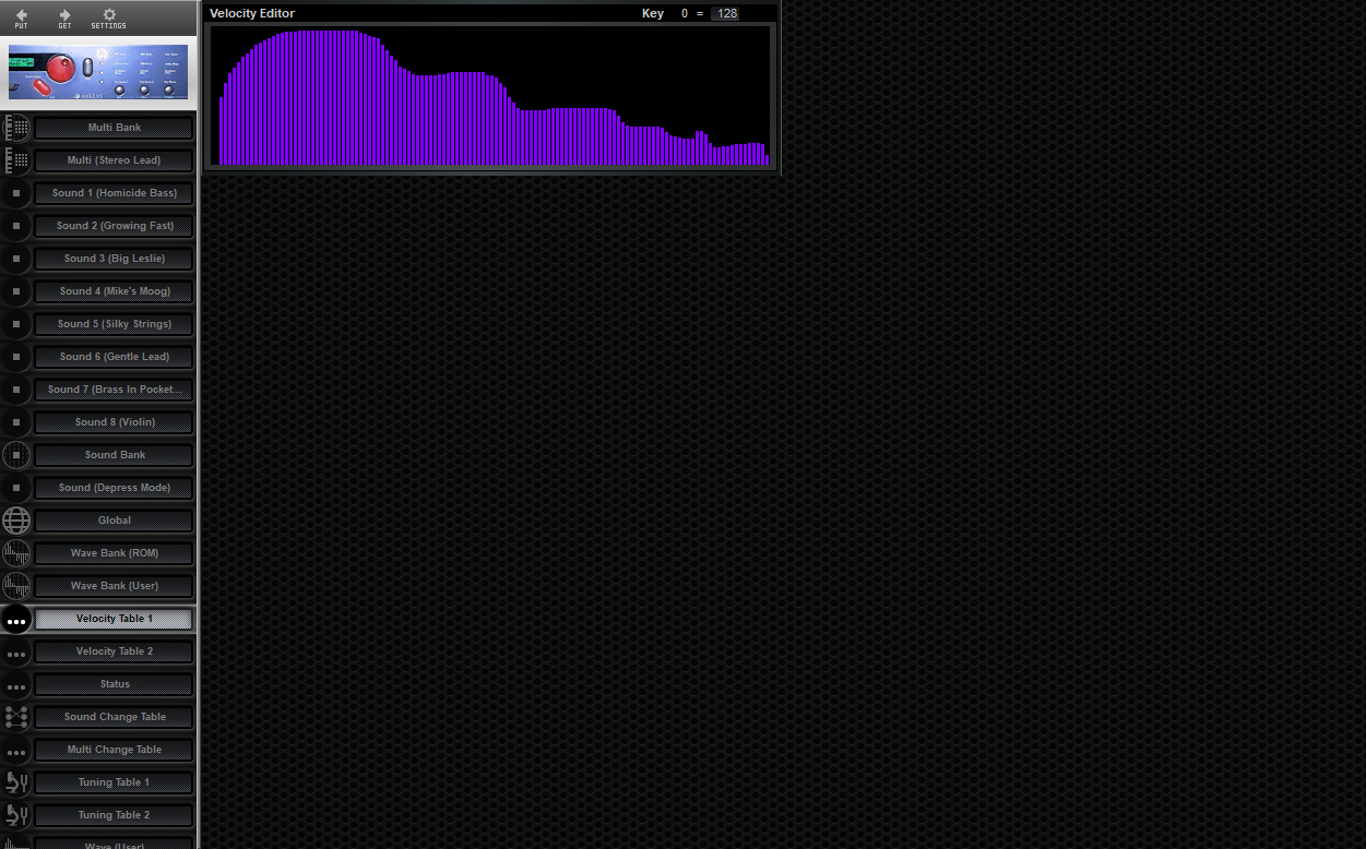 Click to display the Waldorf Microwave Velocity Table 1 Editor