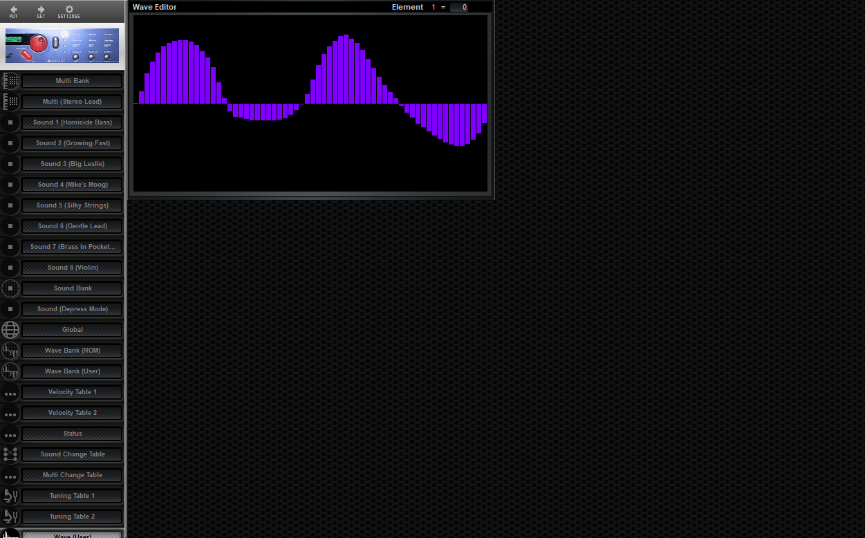 Click to display the Waldorf Microwave Wave (User) Editor