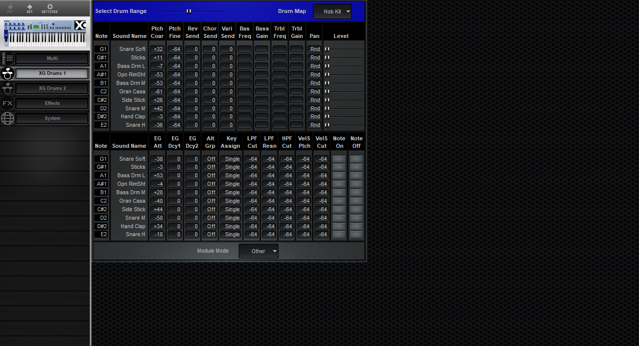 Click to display the Yamaha CS2x XG XG Drums 1 Editor