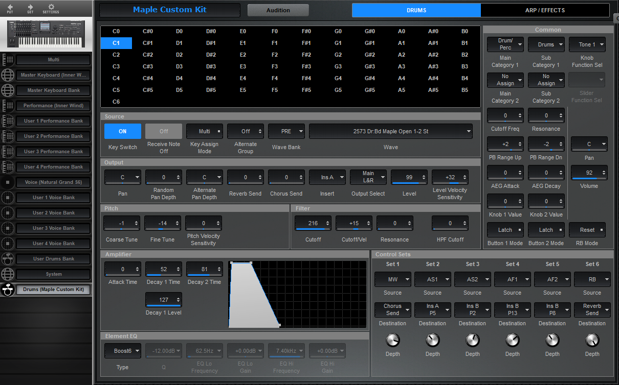 Click to display the Yamaha Motif XF 6 Drums - Drums Editor