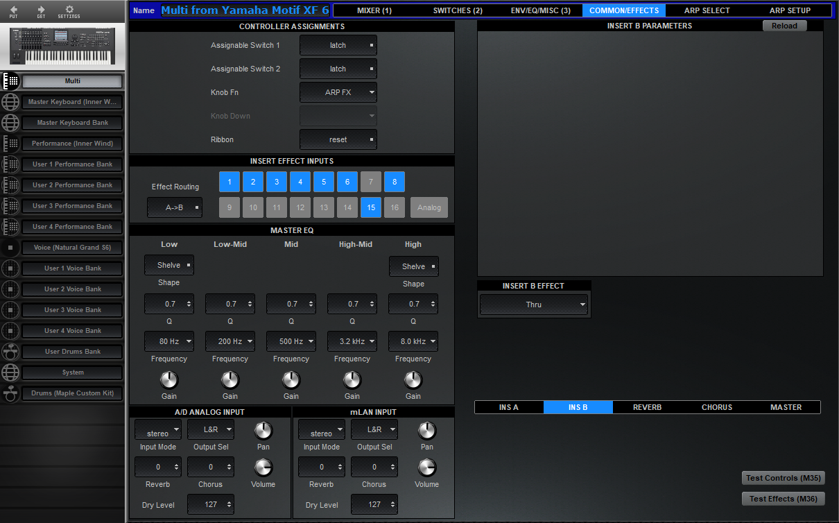 Click to display the Yamaha Motif XF 6 Multi - Common/Effects Editor
