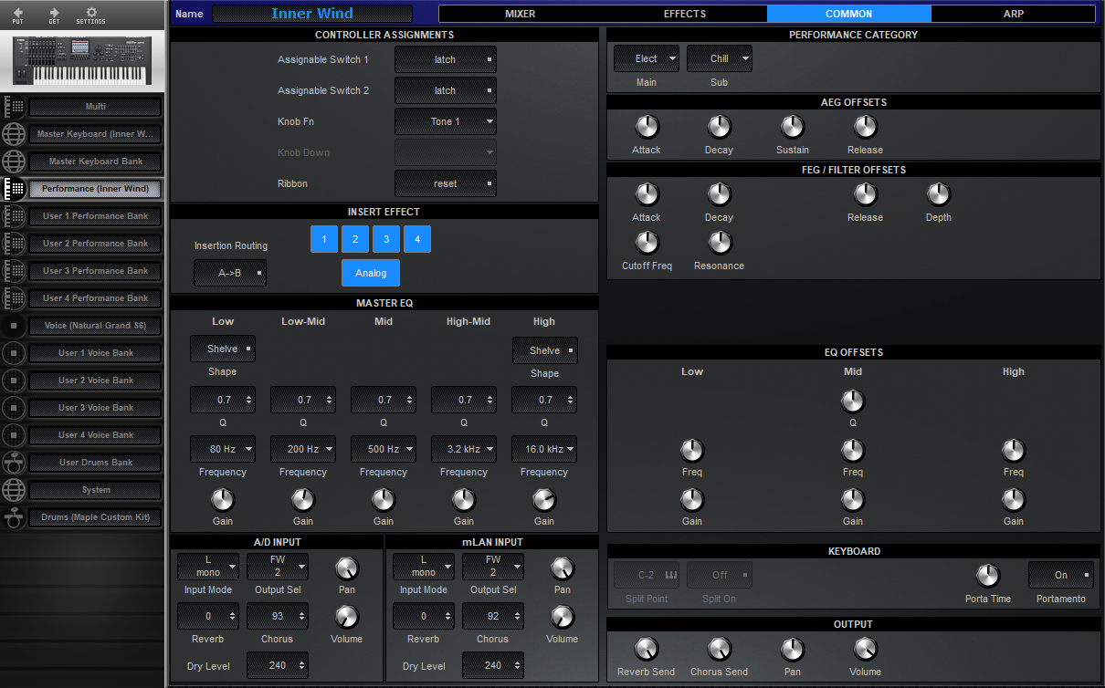 Click to display the Yamaha Motif XF 6 Performance - Common Editor