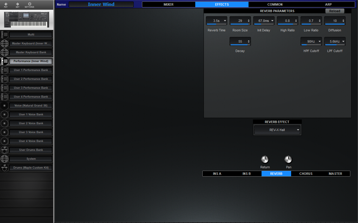 Click to display the Yamaha Motif XF 6 Performance - Effects Editor
