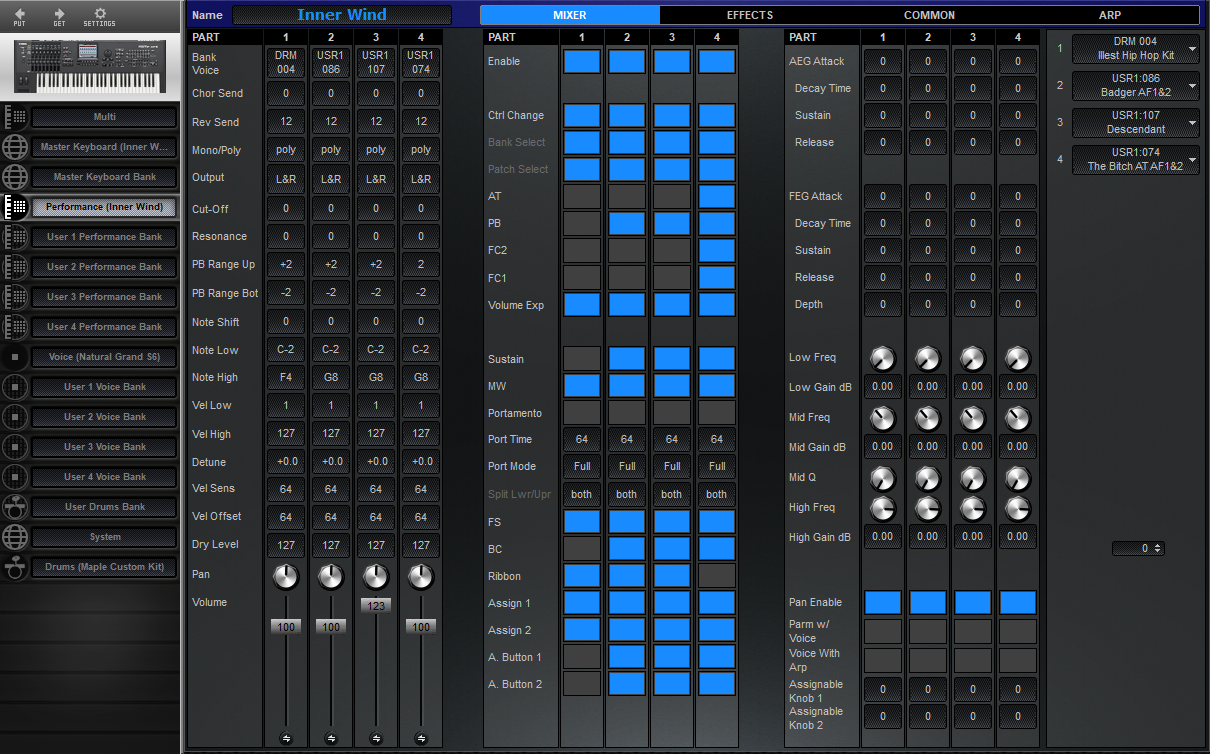 Click to display the Yamaha Motif XF 6 Performance - Mixer Editor