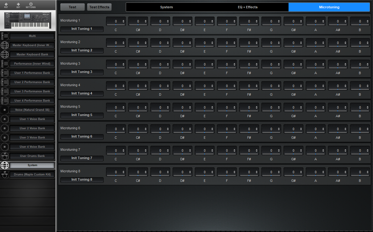 Click to display the Yamaha Motif XF 6 System - Microtuning Editor