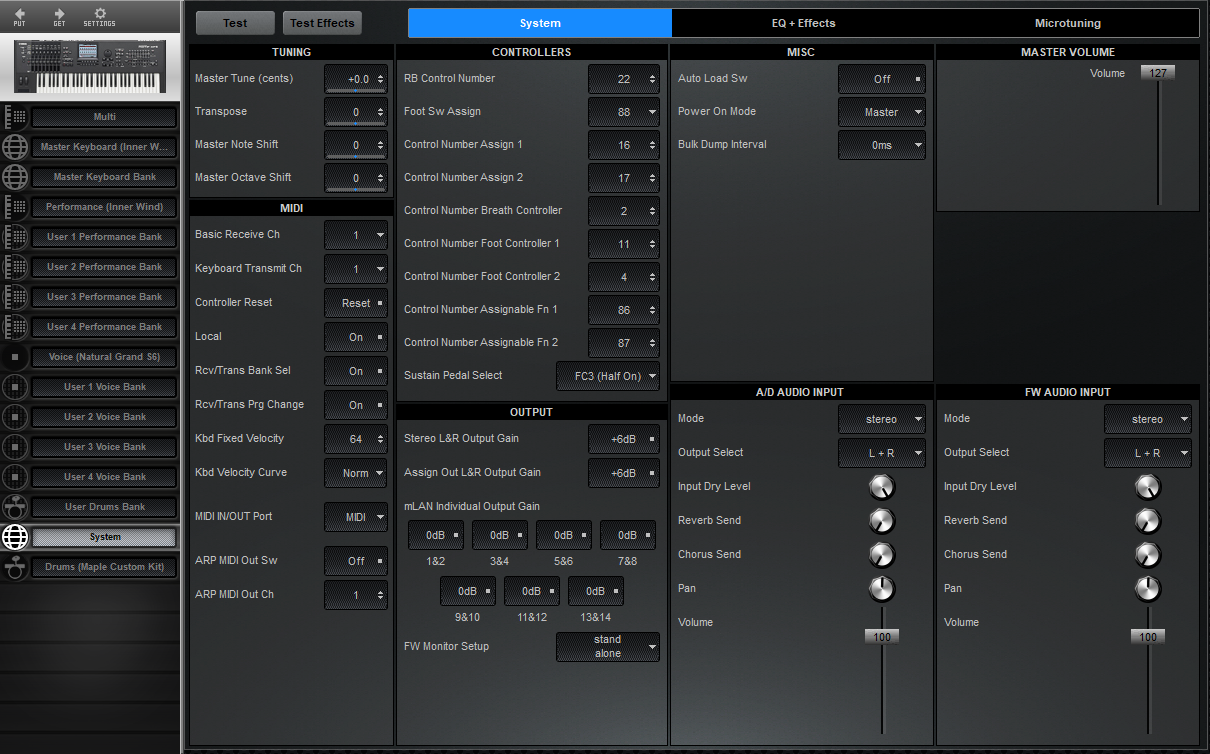 Click to display the Yamaha Motif XF 6 System - System Editor